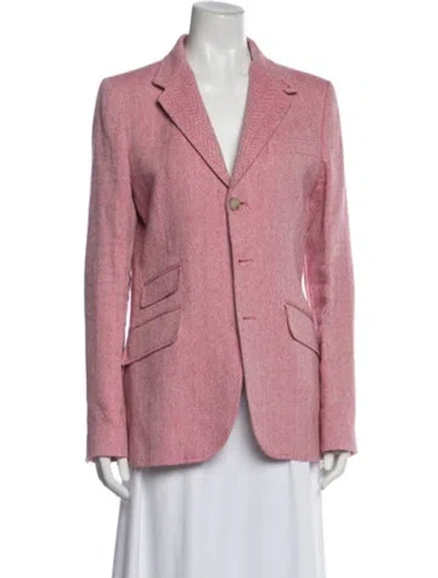 Pre-owned Polo Ralph Lauren Linen Tweed Pattern Blazer In Pink