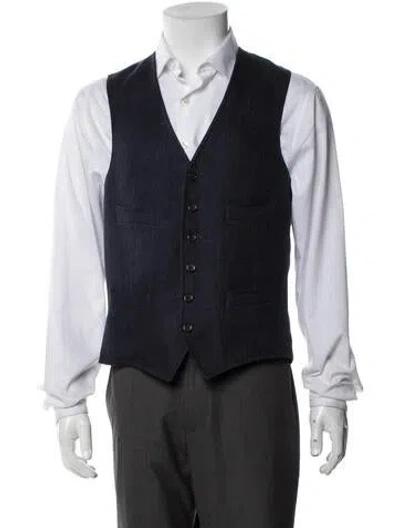 Pre-owned Polo Ralph Lauren Linen Tweed Pattern Suit Vest In Blue