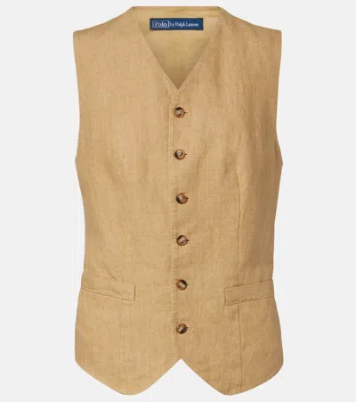 Polo Ralph Lauren Linen Vest In Brown