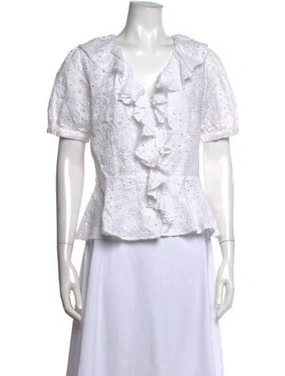 Pre-owned Polo Ralph Lauren Linen V-neck Blouse In White