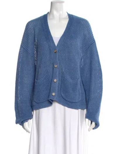 Pre-owned Polo Ralph Lauren Linen V-neck Sweater In Blue