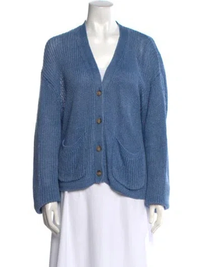 Pre-owned Polo Ralph Lauren Linen V-neck Sweater In Blue