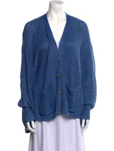 Pre-owned Polo Ralph Lauren Linen V-neck Sweater In Blue