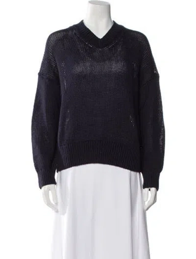 Pre-owned Polo Ralph Lauren Linen V-neck Sweater In Blue