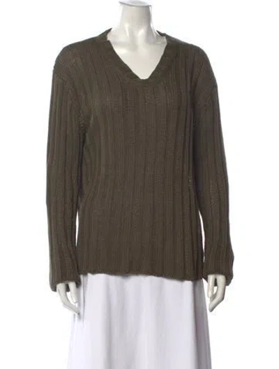 Pre-owned Polo Ralph Lauren Linen V-neck Sweater In Green