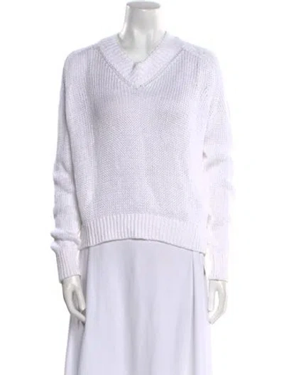 Pre-owned Polo Ralph Lauren Linen V-neck Sweater In White