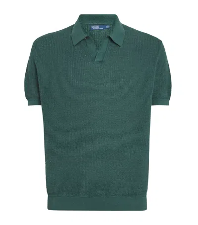 Polo Ralph Lauren Linen Waffle-knit Polo Shirt In Green