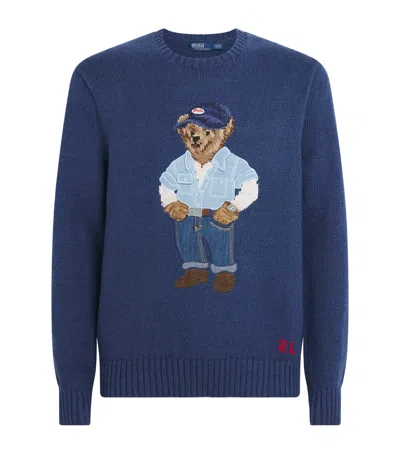 Polo Ralph Lauren Linen-cotton Polo Bear Sweater In Blue