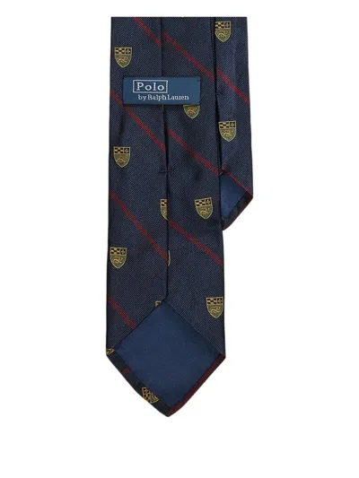 Polo Ralph Lauren Lion-crest Striped Silk Tie In Blue