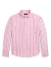 Polo Ralph Lauren Logo-embroidered Striped Linen Shirt In Pink & Purple