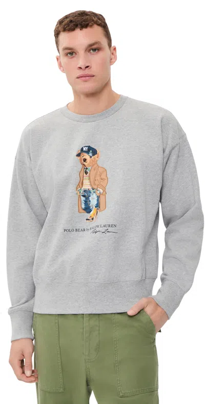 Polo Ralph Lauren Mens Bear Crew Neck Cotton Fleece Sweatshirt Andover Heather In Gray