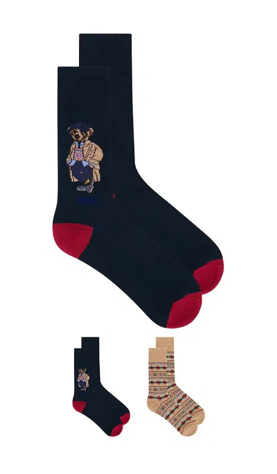 Polo Ralph Lauren Litchfield Bear Slack Socks 2-pack In Blue