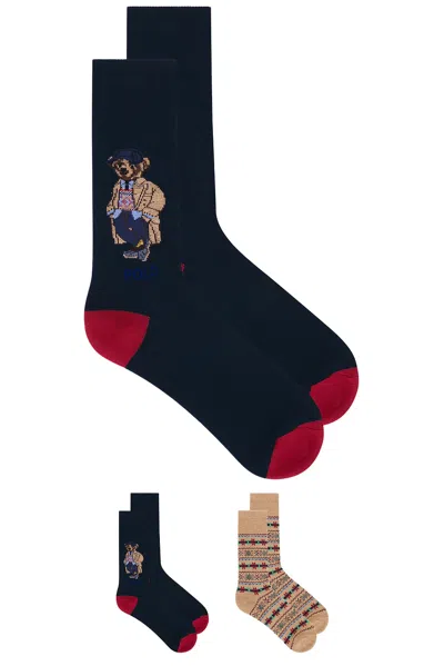 Polo Ralph Lauren Litchfield Bear Slack Socks 2-pack In Blue