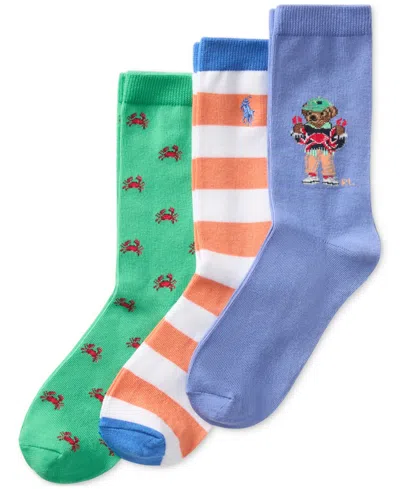 Polo Ralph Lauren Kids' Little & Big Boys Crab Bear Crew Socks, 3-pack
