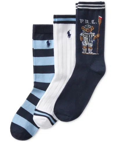 Polo Ralph Lauren Kids' Little & Big Boys Rowing Bear Crew Socks, 3-pack