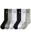 Polo Ralph Lauren Little & Big Boys Solid Crew Socks, 6-pack In Gray