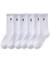 Polo Ralph Lauren Little & Big Boys Solid Crew Socks, 6-pack In White
