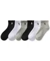 Polo Ralph Lauren Little & Big Boys Solid Quarter Crew Socks, 6-pack In Gray