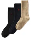 Polo Ralph Lauren Little & Big Boys Wide Rib Slack Socks, 3-pack In Med Beige