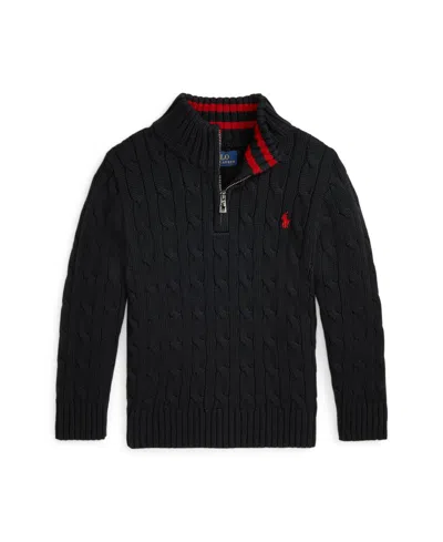 Polo Ralph Lauren Kids' Little And Toddler Boys Cable-knit Cotton Quarter-zip Sweater In Polo Black