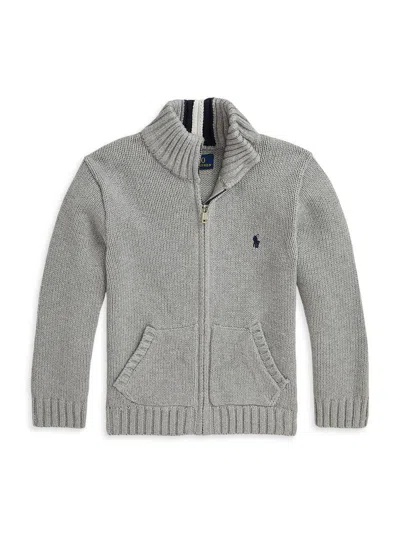 Polo Ralph Lauren Little Boy's & Boy's Knit Zip-up Jacket In Heather Grey