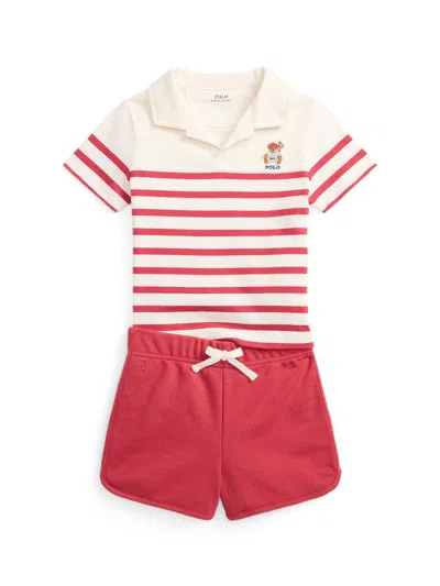 Polo Ralph Lauren Kids' Little Boy's & Boy's Polo Bear Polo Shirt & Terry Shorts Set In Neutral