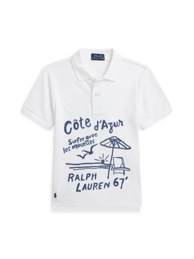 Polo Ralph Lauren Little Boy's & Boy's Seagull Wave Embroidered Polo Shirt In Classic Oxford White