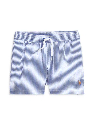Polo Ralph Lauren Little Boy's & Boy's Striped Cotton-blend Seersucker Swim Trunks In Blue