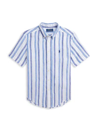 Polo Ralph Lauren Kids' Little Boy's & Boy's Striped Short-sleeve Shirt In White Blue Multi
