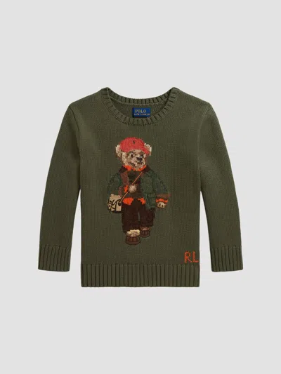 Polo Ralph Lauren Little Boy's Polo Bear Crewneck Sweater In Brown