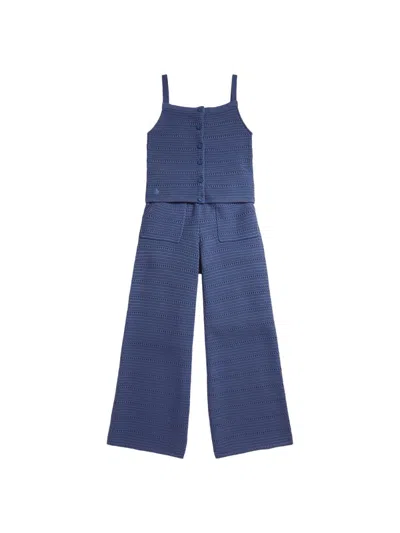 Polo Ralph Lauren Kids' Crocheted Cotton Trousers Set In Blue