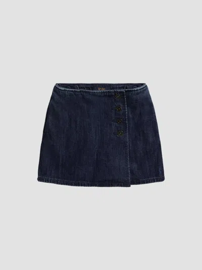 Polo Ralph Lauren Little Girl's & Girl's Blanket Stitch Denim Wrap Skirt In Adrie Wash