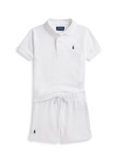 Polo Ralph Lauren Little Girl's & Girl's Cable Terry Polo Shirt & Shorts Set In White