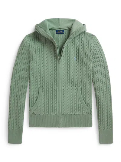 Polo Ralph Lauren Kids' Mini-cable Cotton Hoodie In Green