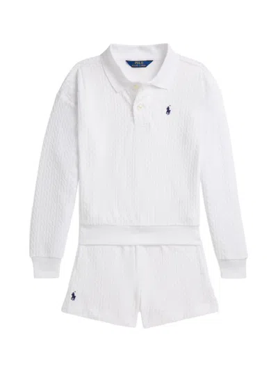 Polo Ralph Lauren Little Girl's & Girl's Cable-knit Terry Polo Shirt & Shorts Set In White
