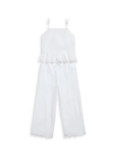 Polo Ralph Lauren Little Girl's & Girl's Eyelet Cotton Top & Trousers Set In White
