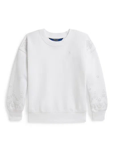 Polo Ralph Lauren Little Girl's & Girl's Eyelet Loopback Terry Sweatshirt In White