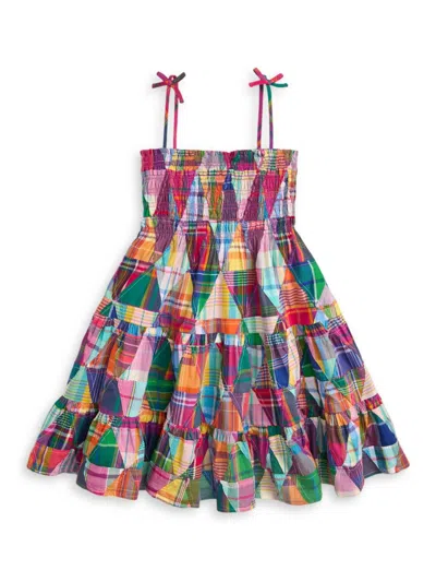 Polo Ralph Lauren Kids' Little Girl's & Girl's Patchwork Madras Plaid Dress In Triangle Patchwork