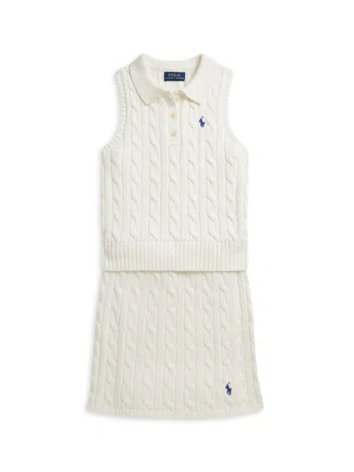Polo Ralph Lauren Kids' Little Girl's & Girl's Polo Sweater & Faux-wrap Skirt Set In Neutral