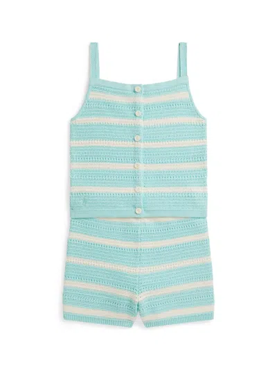 Polo Ralph Lauren Little Girl's & Girl's Striped Cotton Top & Shorts Set In Green