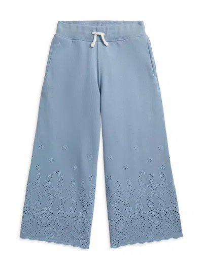 Polo Ralph Lauren Little Kid's & Kid's Eyelet Loopback Terry Wide-leg Sweatpants In Blue