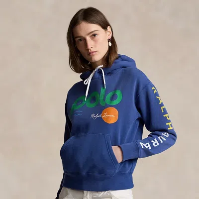 Polo Ralph Lauren Logo & Wave Graphic Fleece Hoodie In Blue