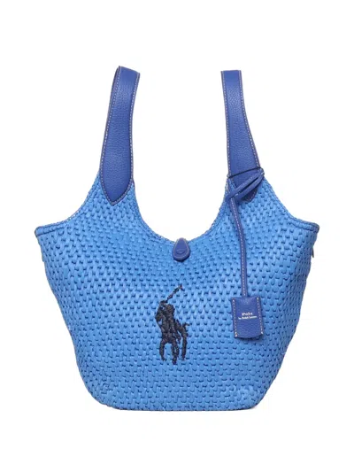 Polo Ralph Lauren Raffia And Viscose Tote Bag In Blue