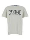 Polo Ralph Lauren White Crewneck T-shirt With Logo Lettering On The Fornt And Pony Embroidery On The Front In Gray