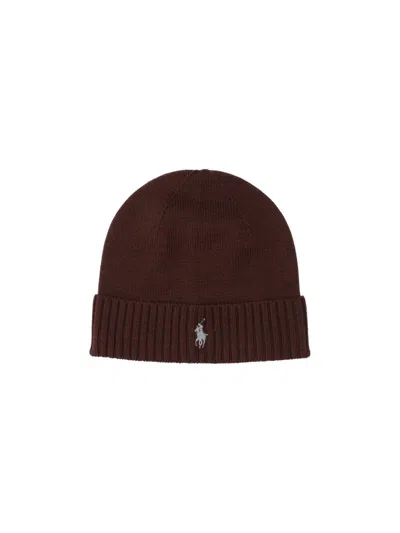 Polo Ralph Lauren Logo Beanie In Brown