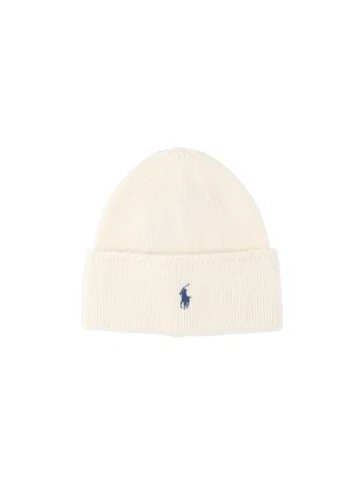 Polo Ralph Lauren Logo Beanie In Cream