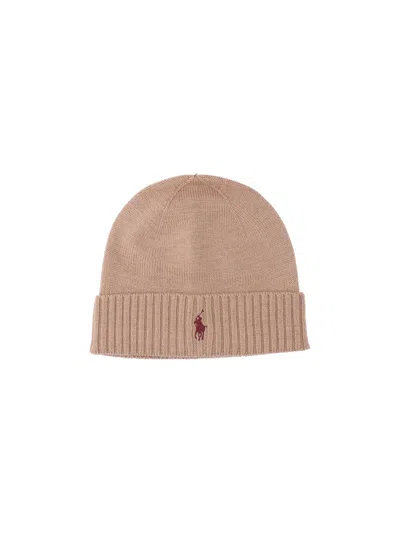 Polo Ralph Lauren Logo Beanie In Sand