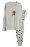 Polo Ralph Lauren Logo Bear Pajamas In Gray