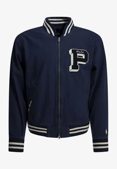 Polo Ralph Lauren Logo Bomber Jacket In Blue