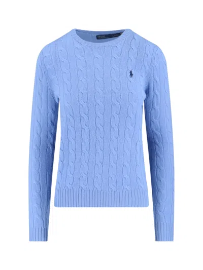 Polo Ralph Lauren Logo Braided Sweater In Blue